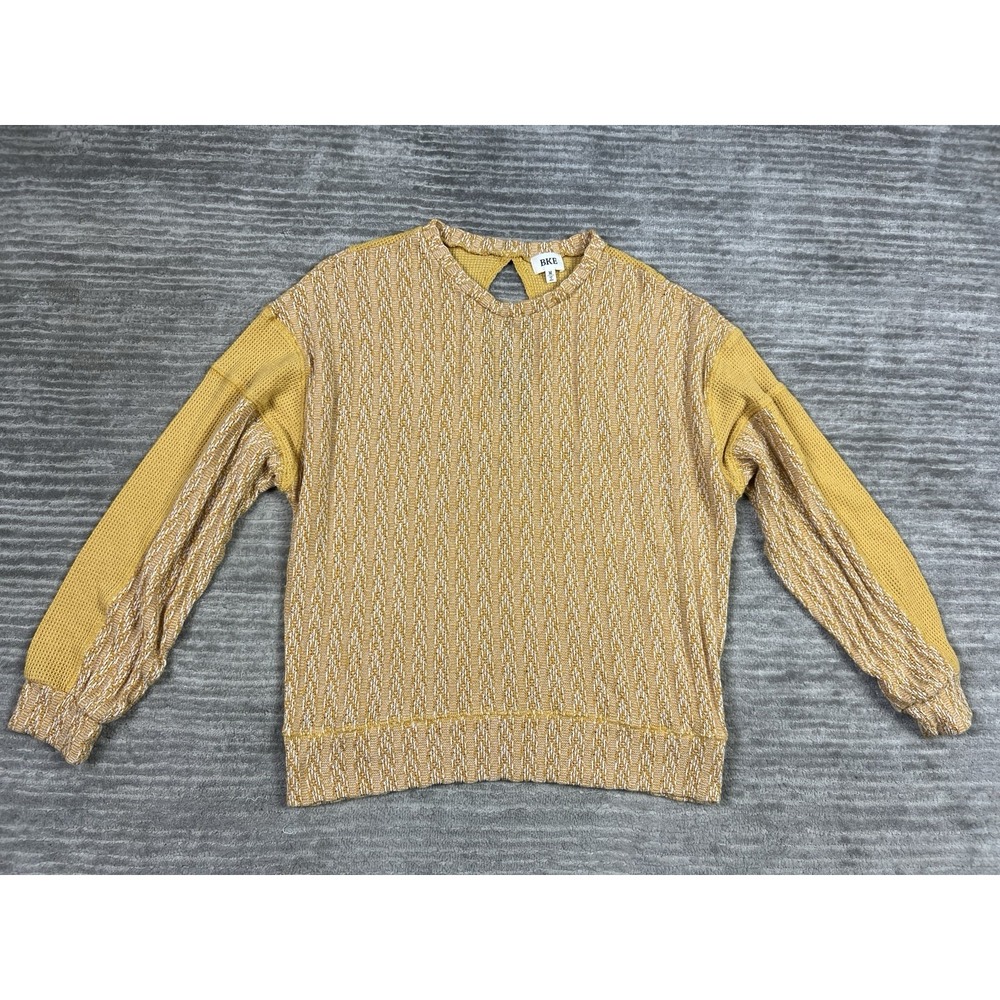 BKE Sweater‎ Womens Medium Yellow Long Sleeve Polyester Blend Casual